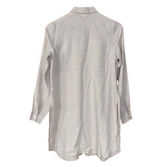 J. Jill Womens 100% Linen Button Front Blouse Size XS Side Slits Beach oatmeal s - Picture 2 of 8